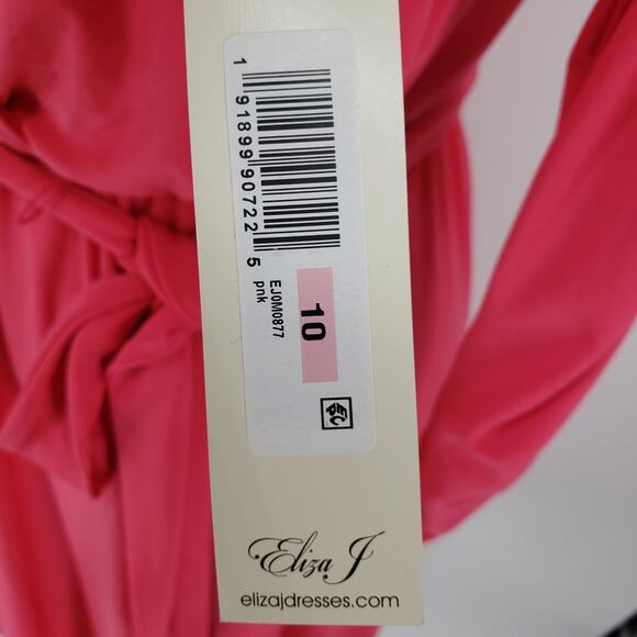 Eliza J Faux Wrap Cocktail Dress 10 Jersey Knit Belted V Neck High Low Hem Pink - Picture 5 of 13